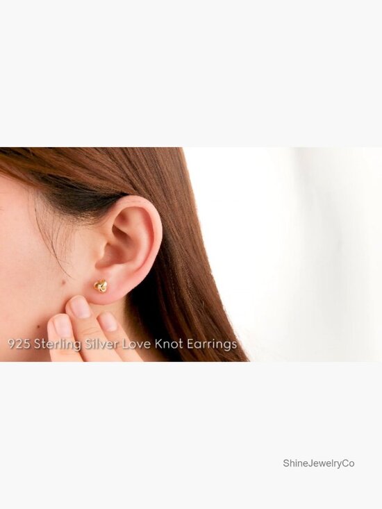 Love Knot Stud Earrings 18K Gold Plated 925 Sterling Silver Tri-tone High